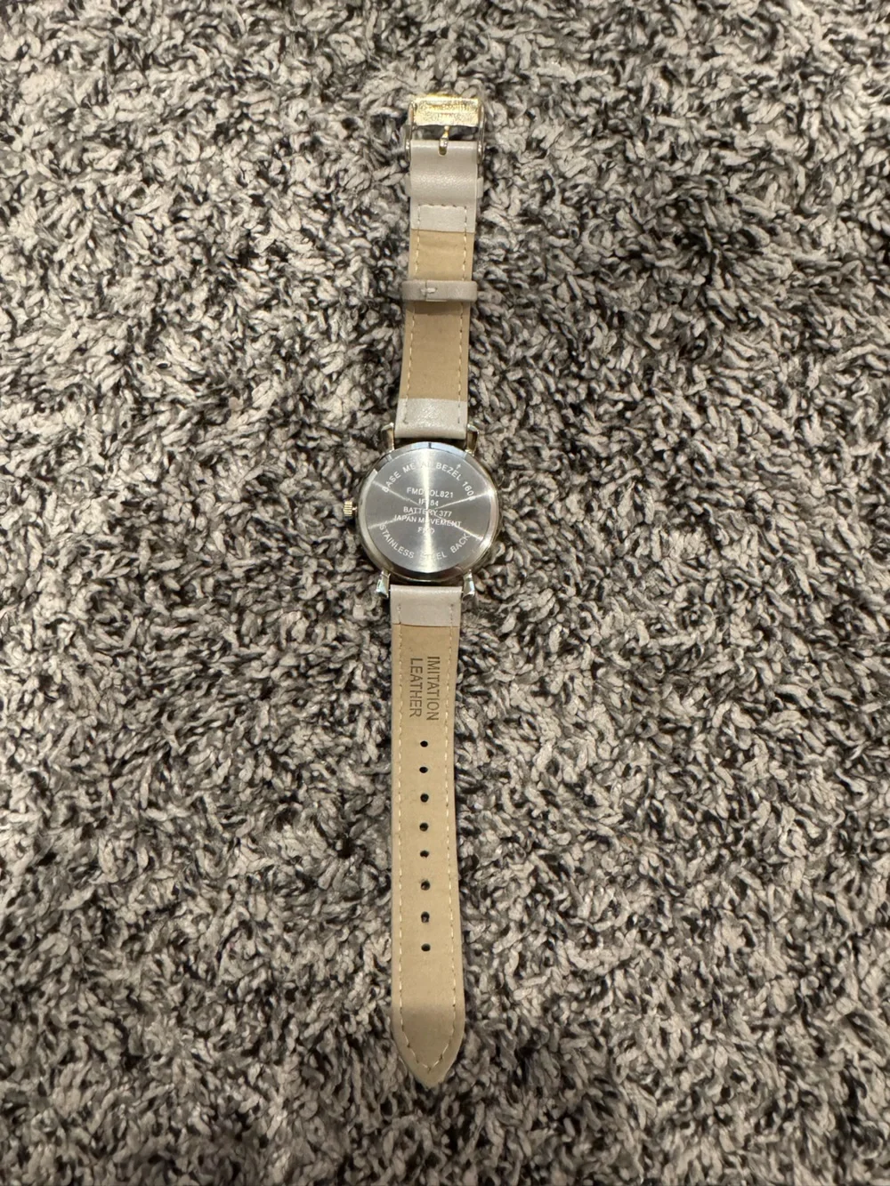 Crystal Accent Round Face Watch with Ivory Strap